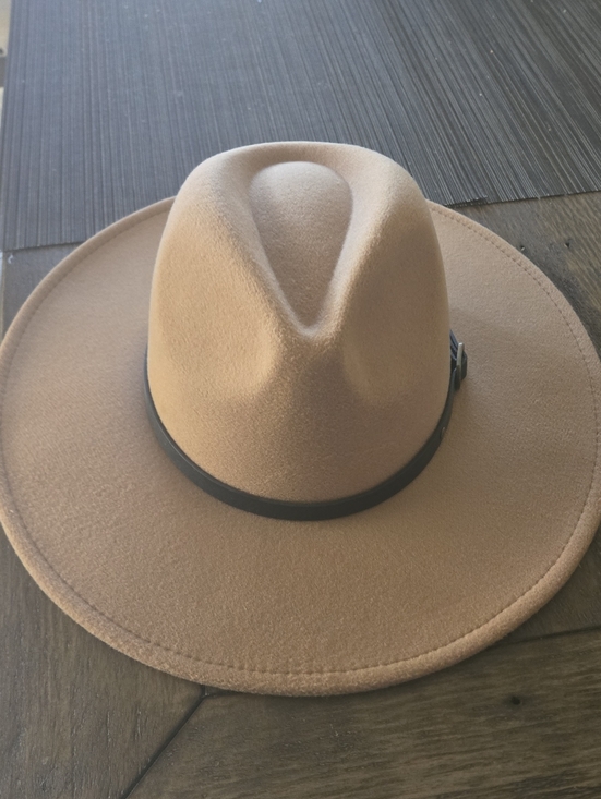 Old Navy Accessories - Old Navy Tan Wide-Brim Felt Fedora with Black Band